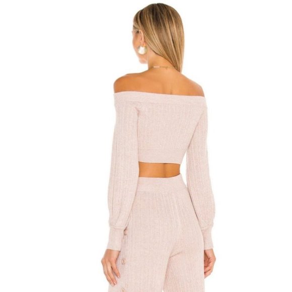 Revolve x Michael Costello Kalina Sweater Oatmeal Size Large Off the Shoulders - Picture 2 of 5